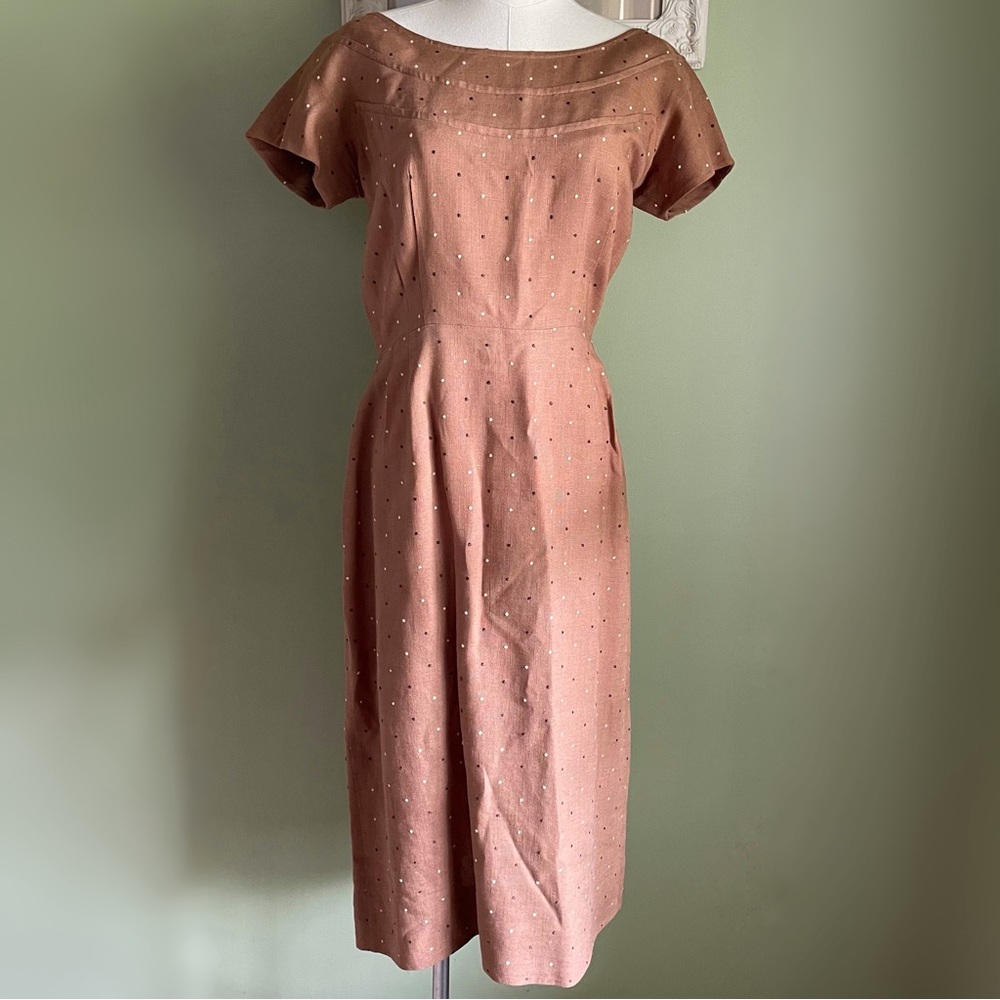 Vintage 50s/60s Moygashel Linen Brown Dress